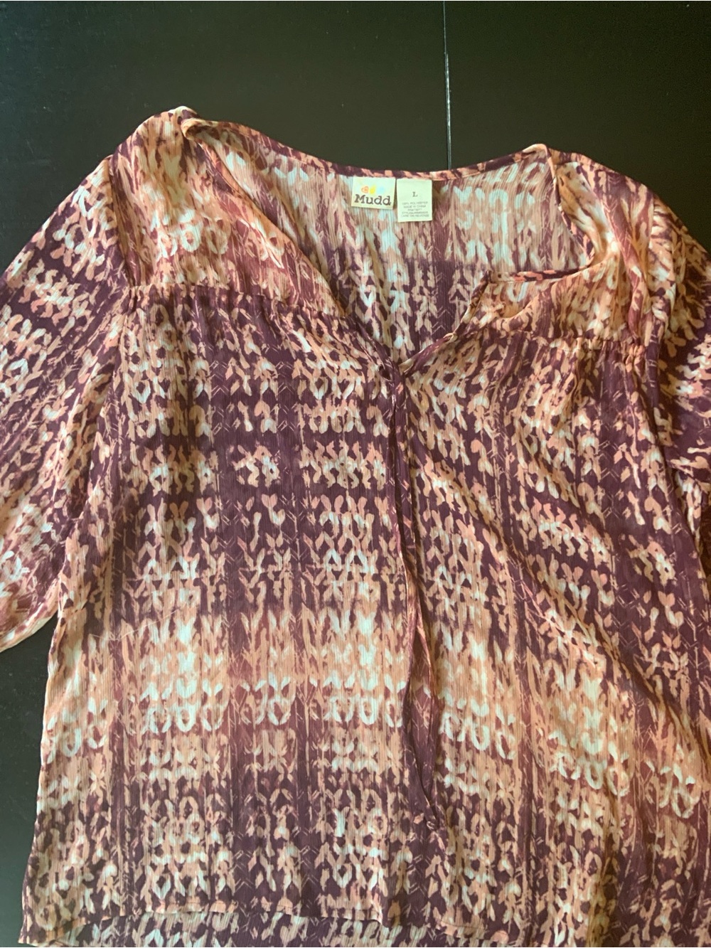 Mudd Women's Plum and Peach Tie-Dye Print Blouse